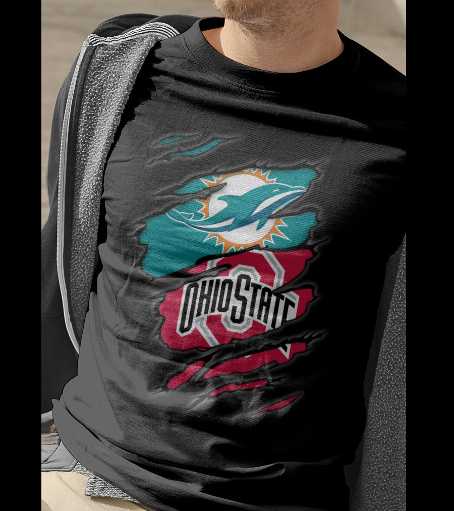 Miami Dolphins Ohio State Buckeyes Football Fan Crossover T-Shirt