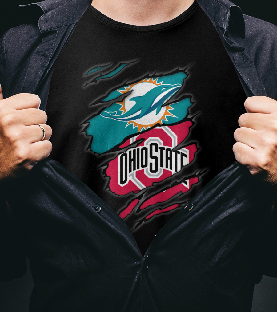 Miami Dolphins Ohio State Buckeyes Football Fan Crossover T-Shirt