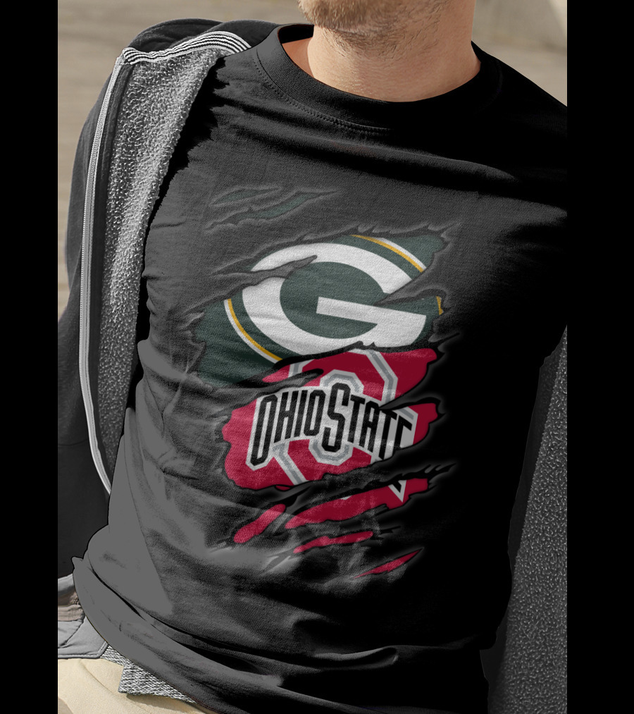 Packers Ohio State Torn Logo Fusion T-Shirt