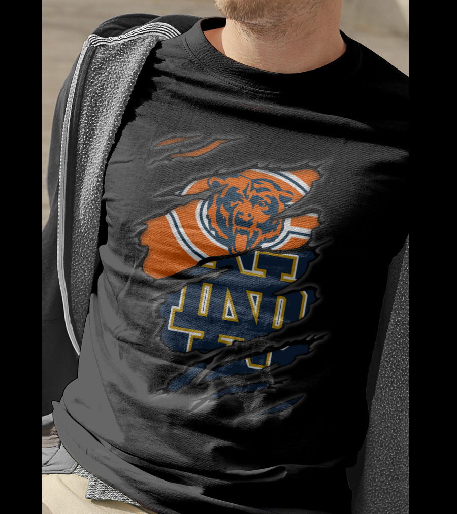 Chicago Bears Notre Dame Fighting Irish Logo Ripped Claw Marks T-Shirt