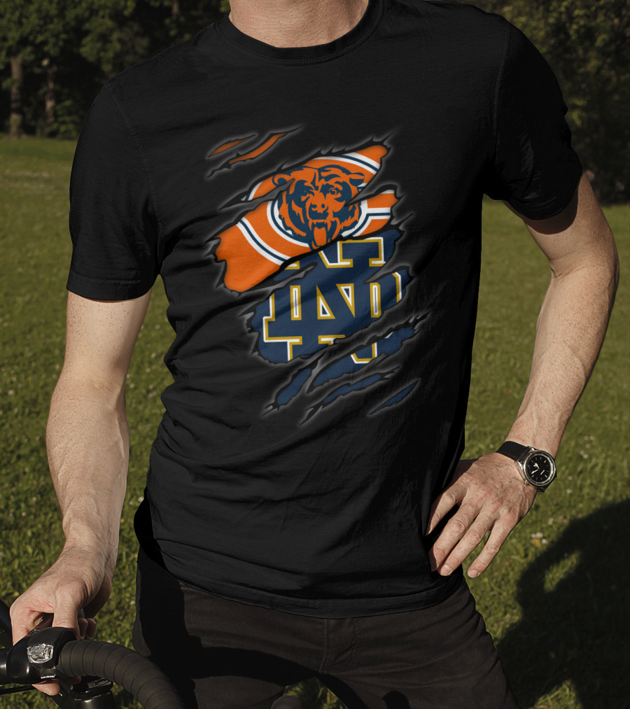 Chicago Bears Notre Dame Fighting Irish Logo Ripped Claw Marks T-Shirt