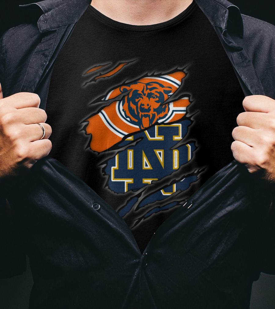 Chicago Bears Notre Dame Fighting Irish Logo Ripped Claw Marks T-Shirt