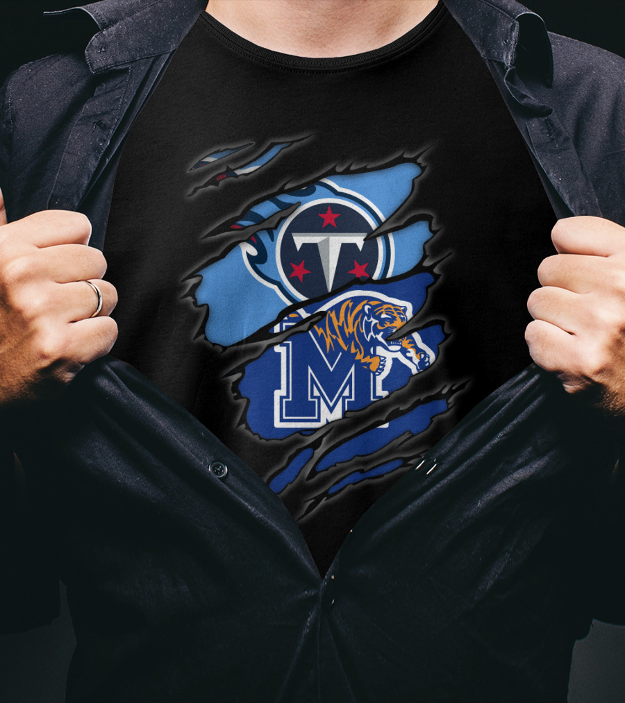 Tennessee Titans And Memphis Tigers Logos Fusion T-Shirt