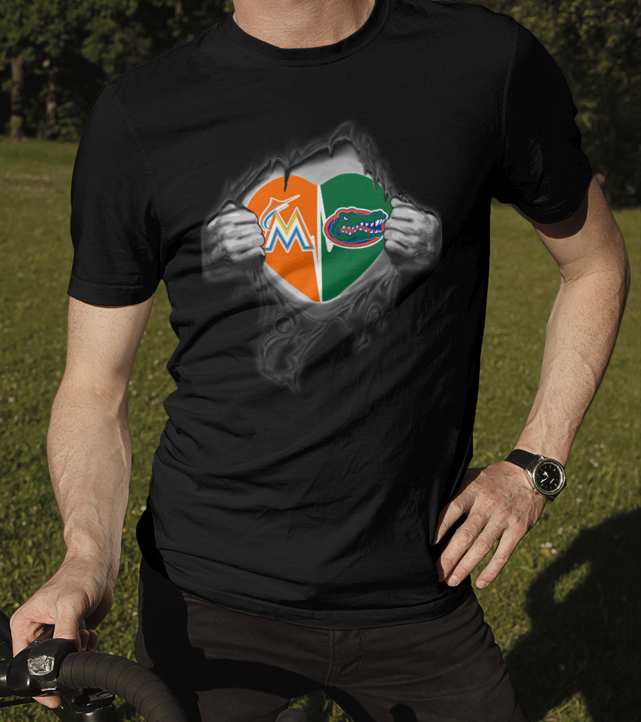 Marlins Gators Heart Split Logo Combo T-Shirt
