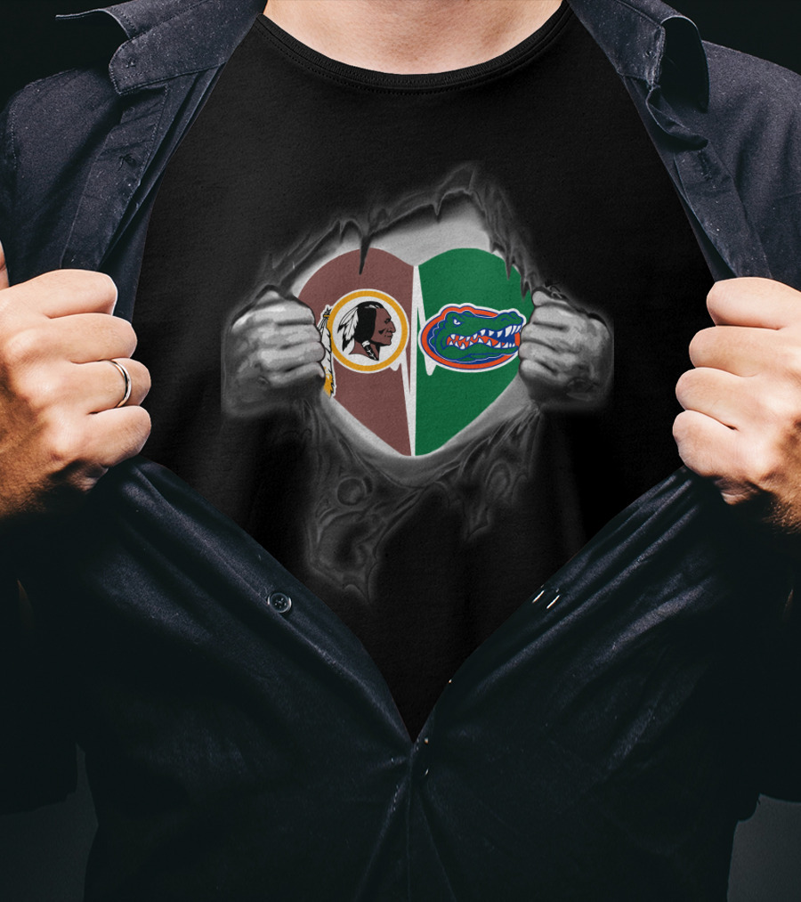 Redskins Gators Heart-Shaped Logo Mashup T-Shirt