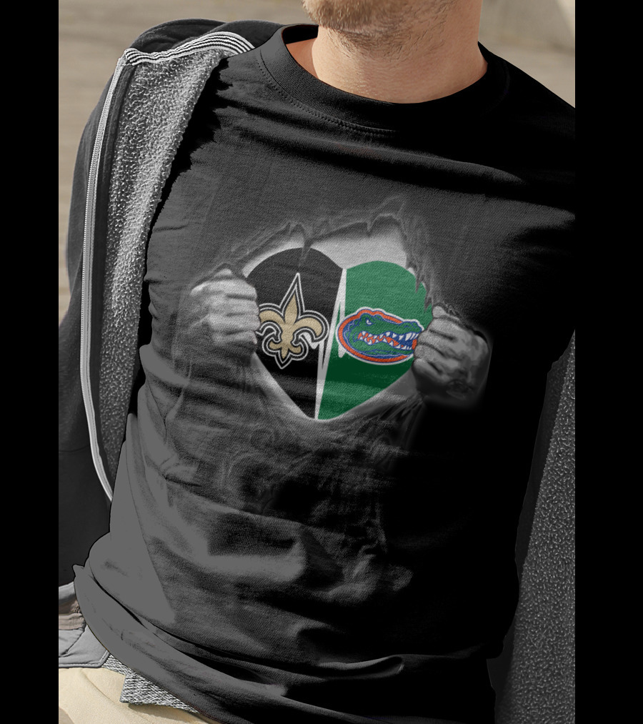 Saints Fleur-de-lis And Florida Gators Logo Heart T-Shirt