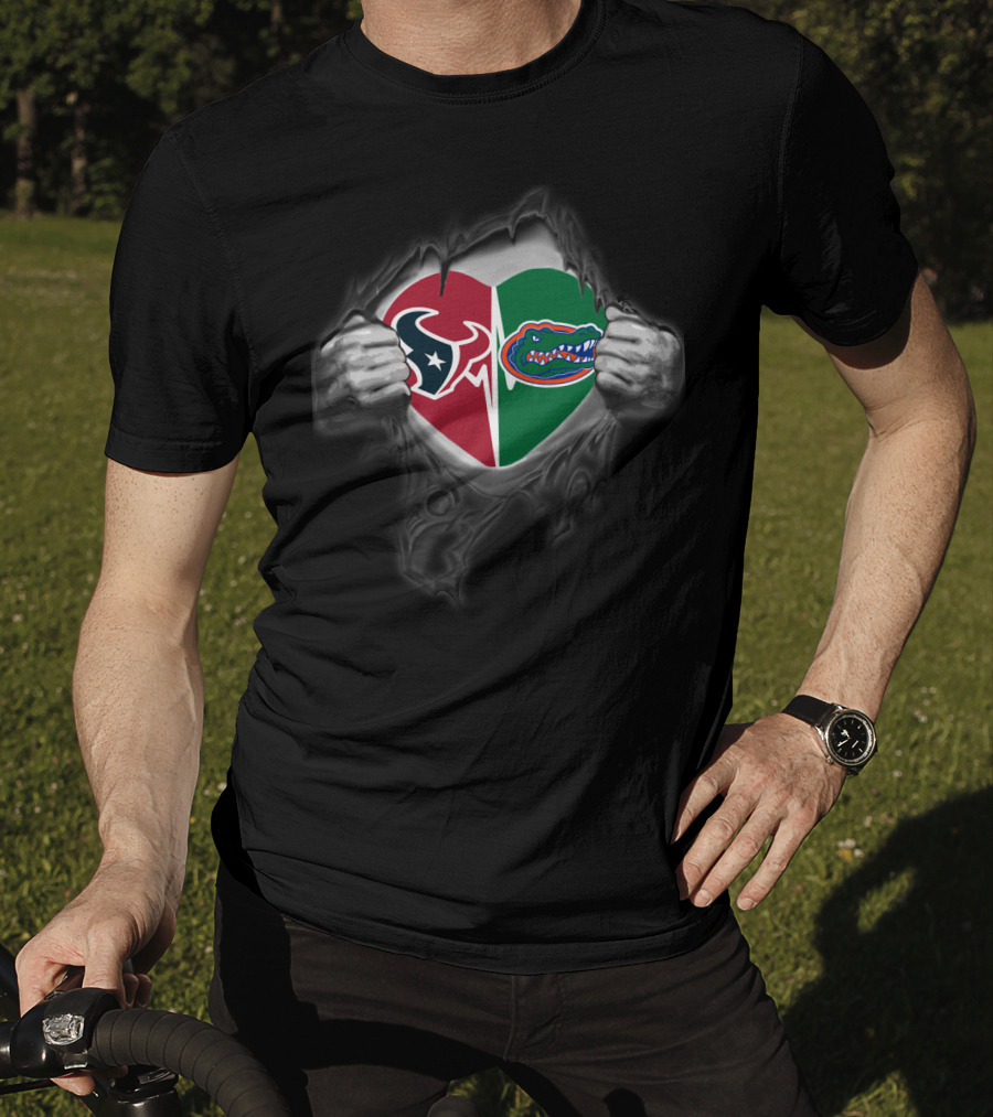 Houston Texans And Florida Gators Heart Logos Integration T-Shirt