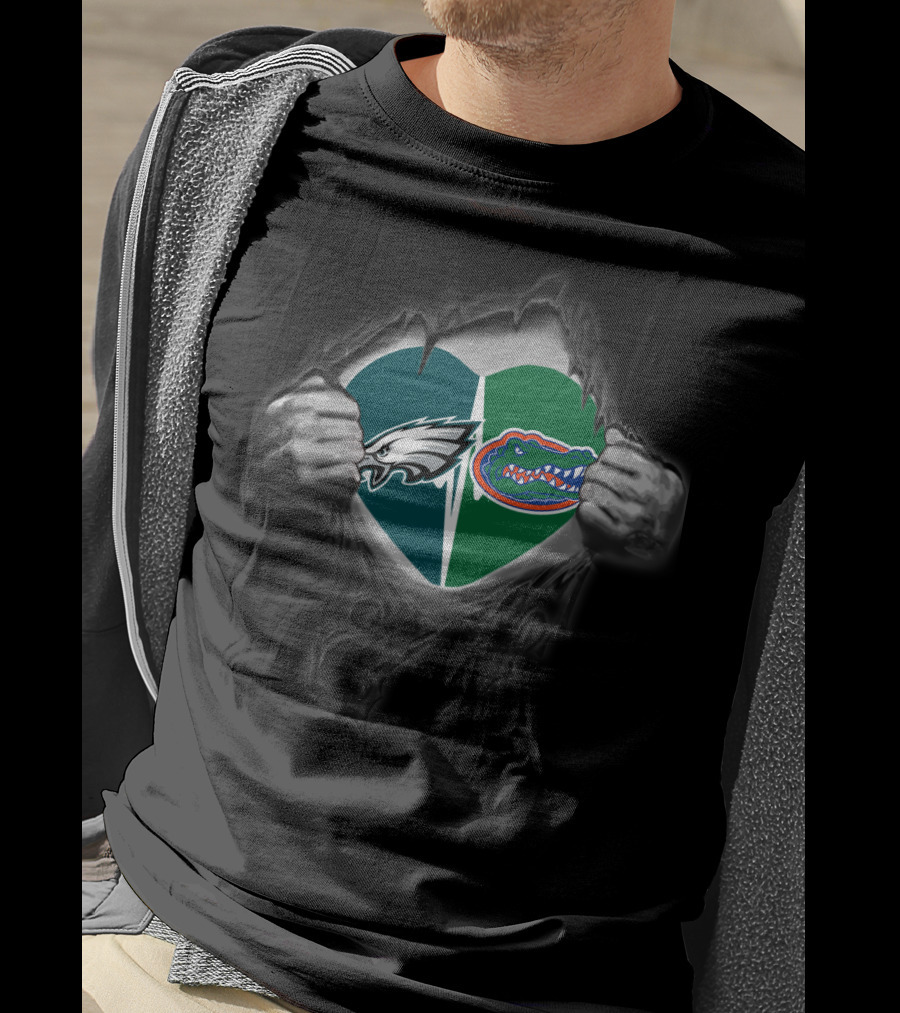 Eagles And Gators Heart Logo Ripped Chest T-Shirt