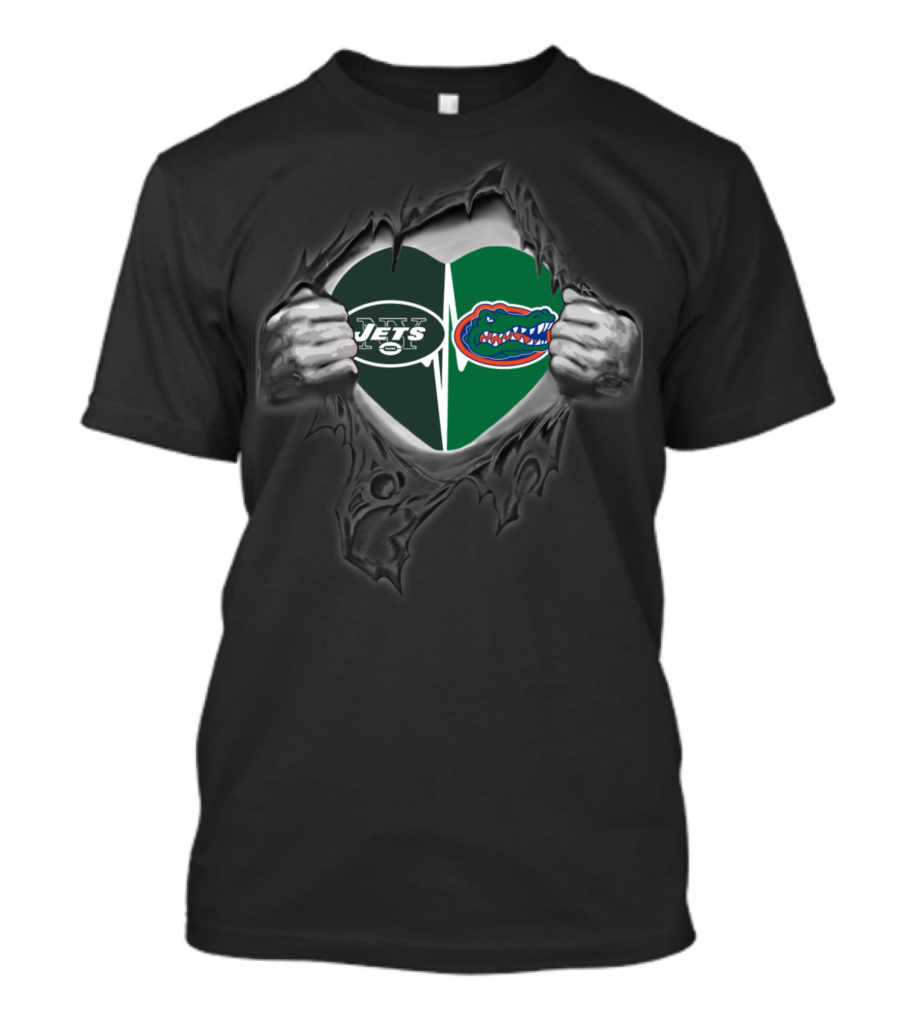 Jets Gators Heart Tearing Open Fusion Nfl College Football T-Shirt