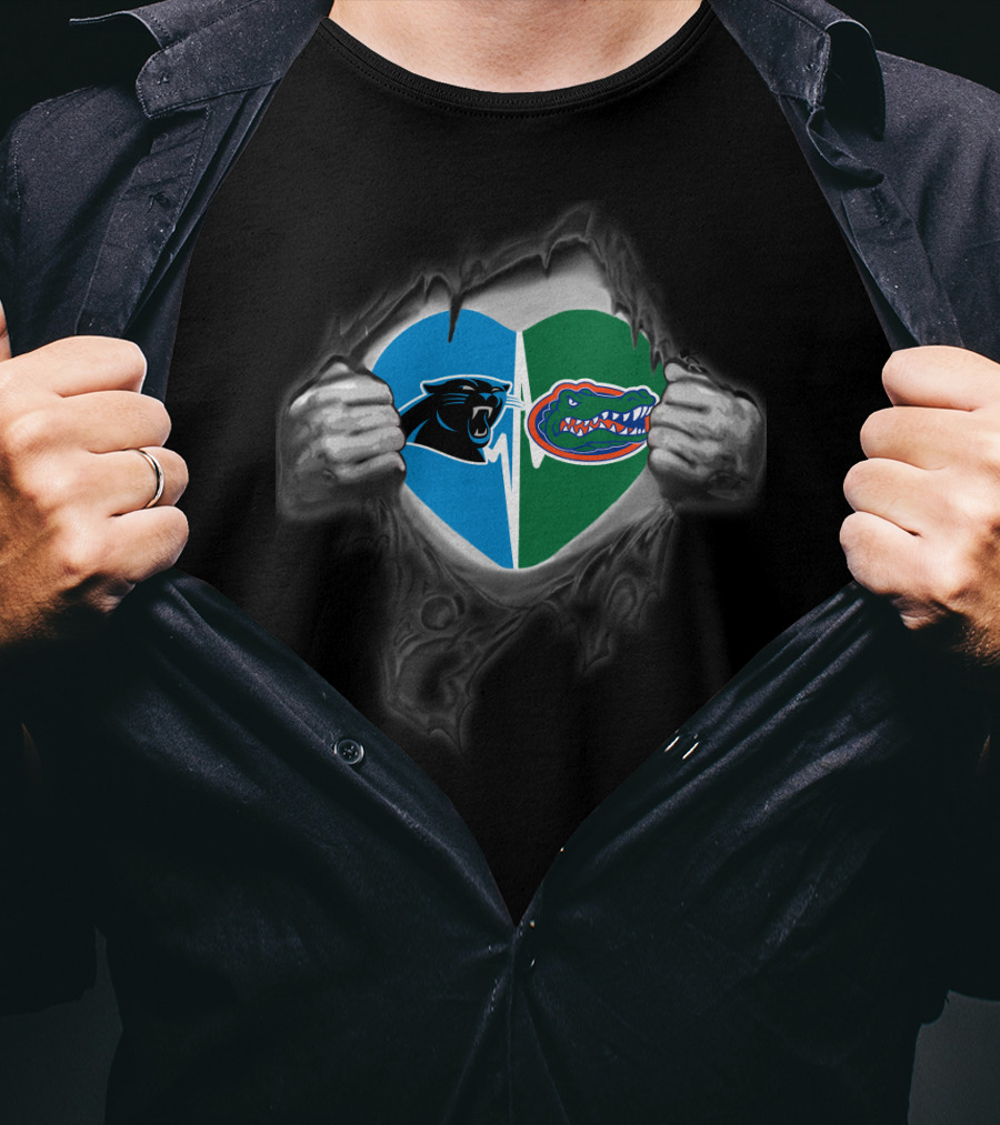 Carolina Panthers Florida Gators Heart Tear T-Shirt