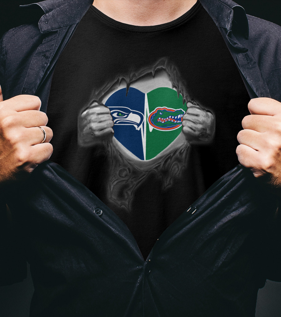 Seahawks And Gators Heart Logo Split Fan T-Shirt