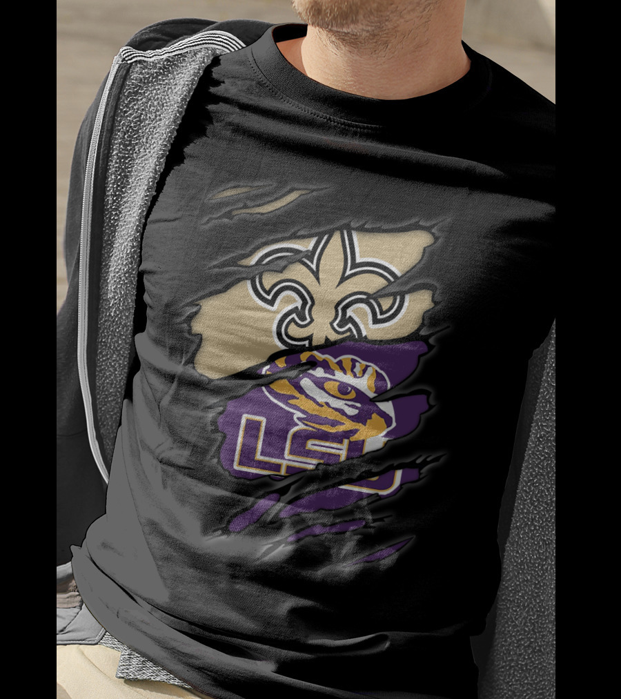 Saints Fleur-de-Lis And LSU Tigers Logo Fusion T-Shirt