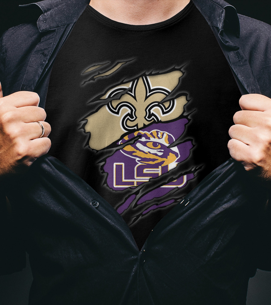 Saints Fleur-de-Lis And LSU Tigers Logo Fusion T-Shirt