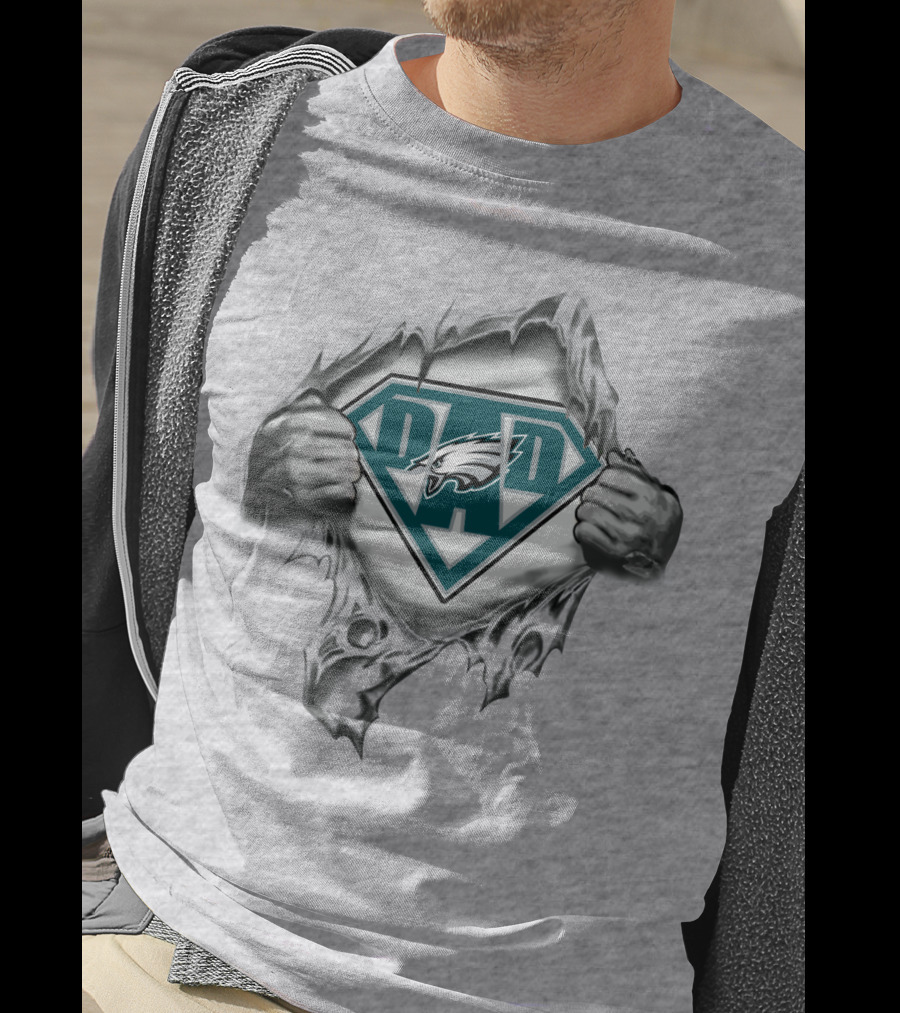 Eagles Dad Super Logo With Shield And Hands T-Shirt