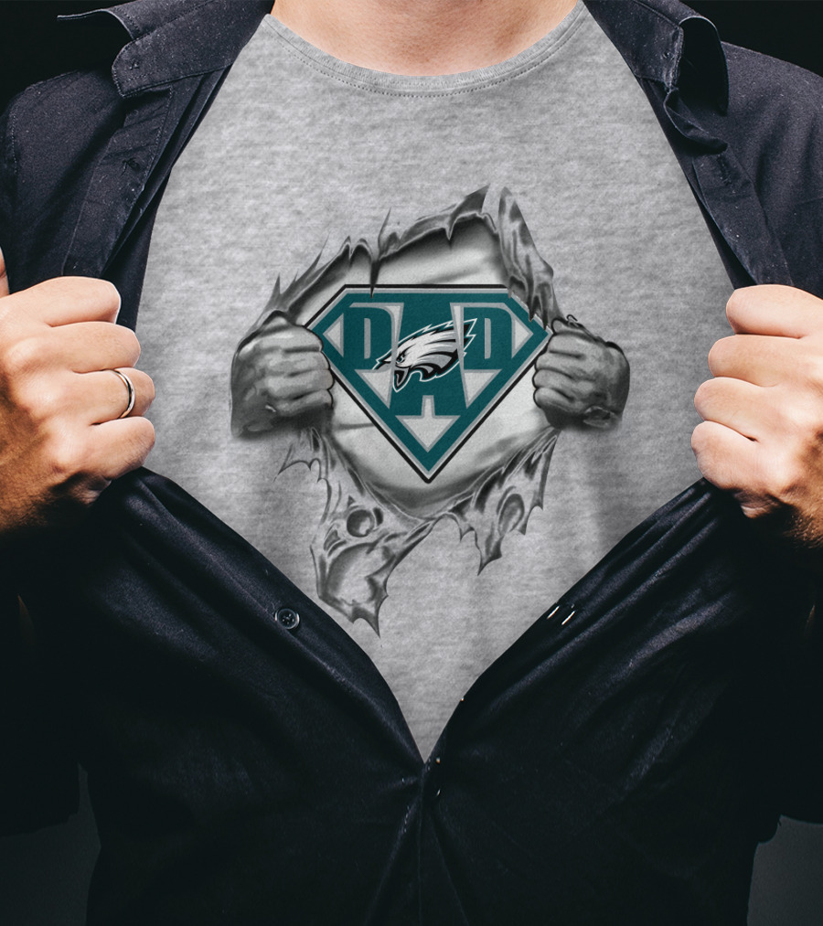 Eagles Dad Super Logo With Shield And Hands T-Shirt