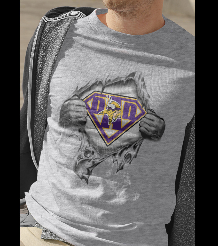 Super Logo Purple And Gold Vikings Hero With Torn T-Shirt