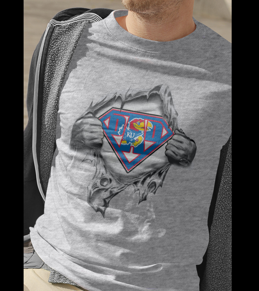 KU Kansas Jayhawks Superman Logo Tear T-Shirt