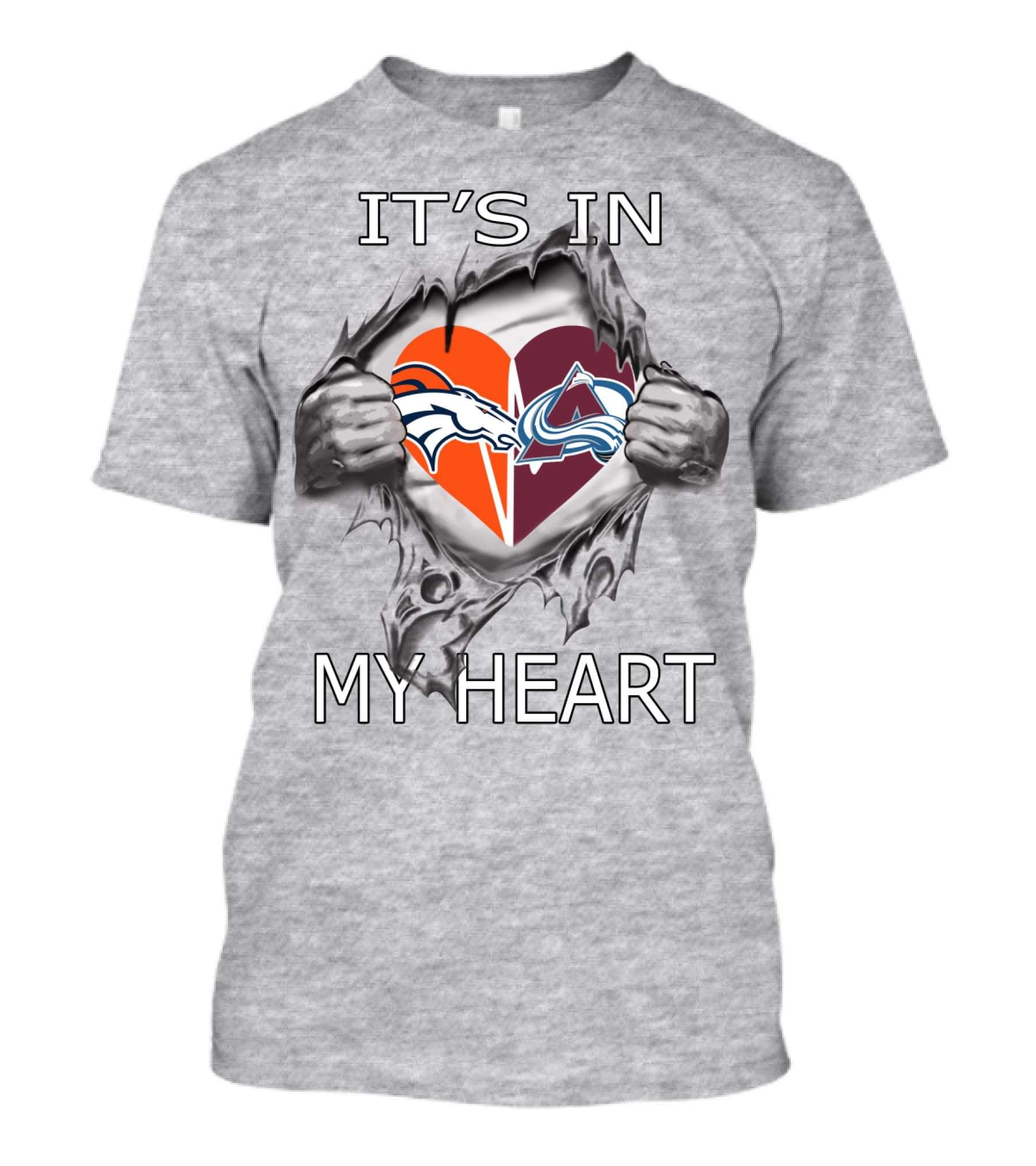 It's In My Heart Broncos Avalanche Logo Heart Tear T-Shirt