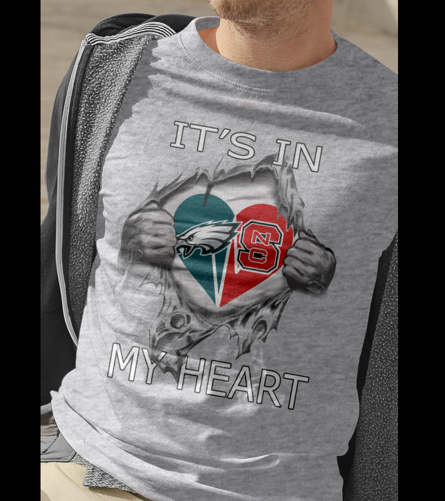 It's IN My Heart Philadelphia Eagles NC State Logo Heart Gray Background T-Shirt