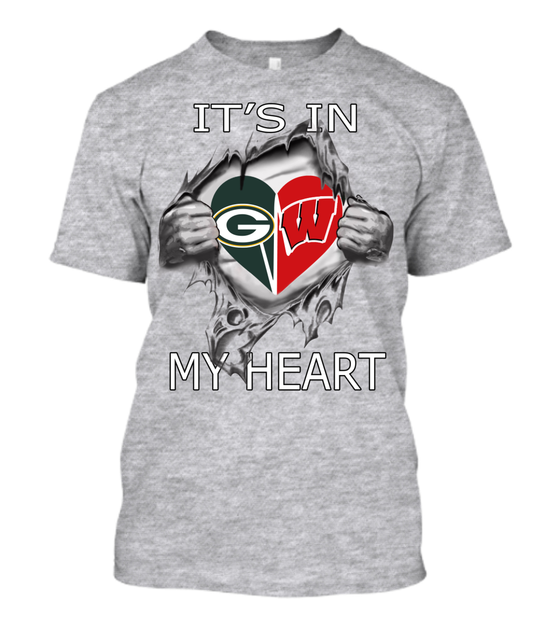 Packers Badgers It's In My Heart Green Bay Wisconsin Football T-Shirt