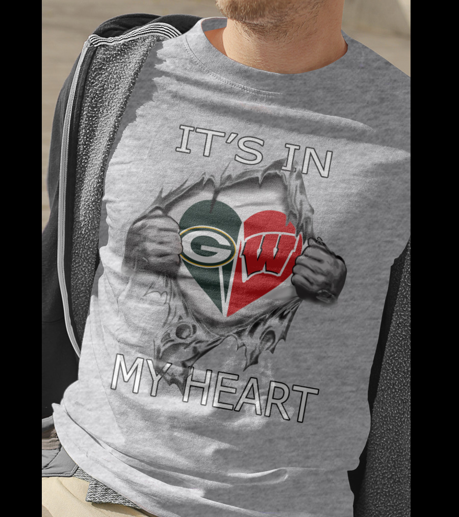 Packers Badgers It's In My Heart Green Bay Wisconsin Football T-Shirt