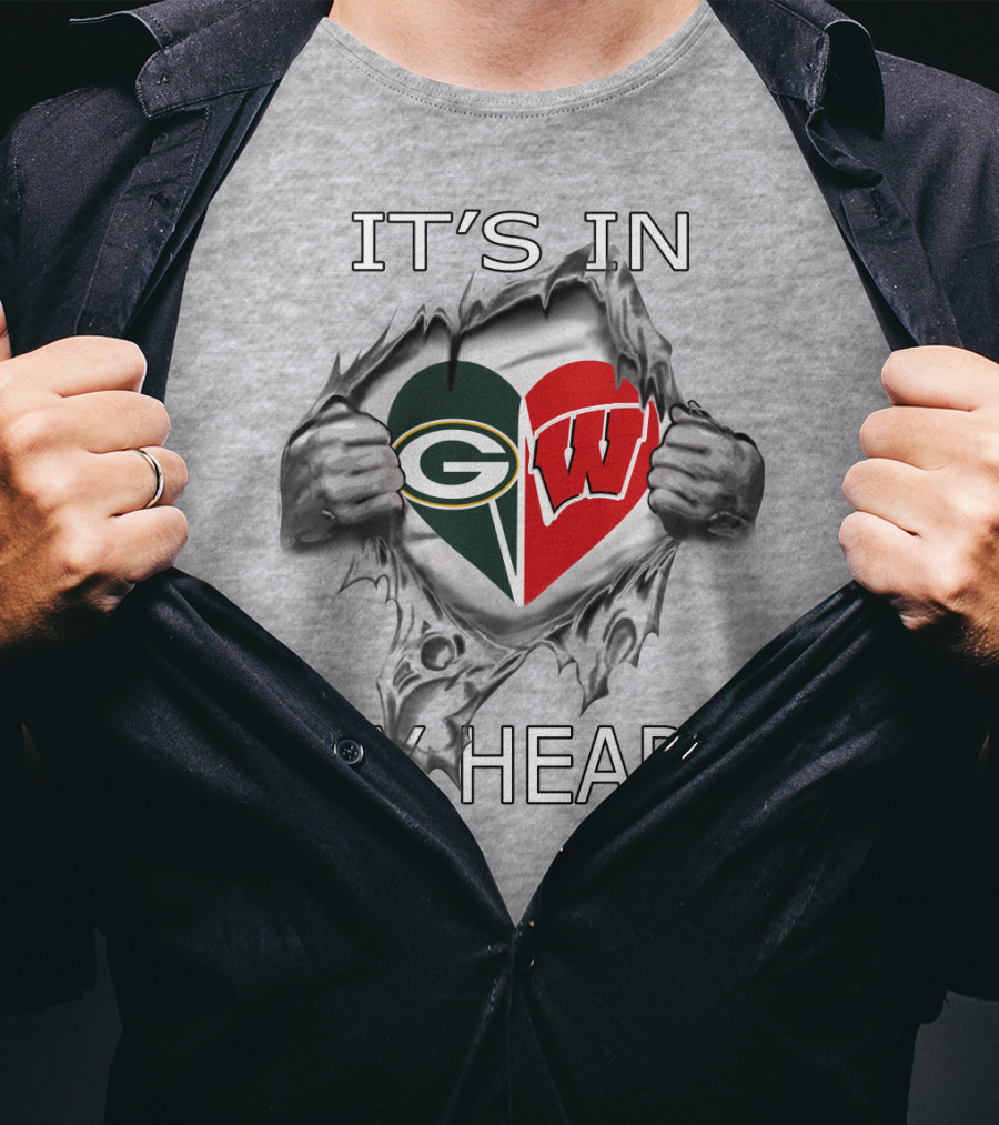 Packers Badgers It's In My Heart Green Bay Wisconsin Football T-Shirt