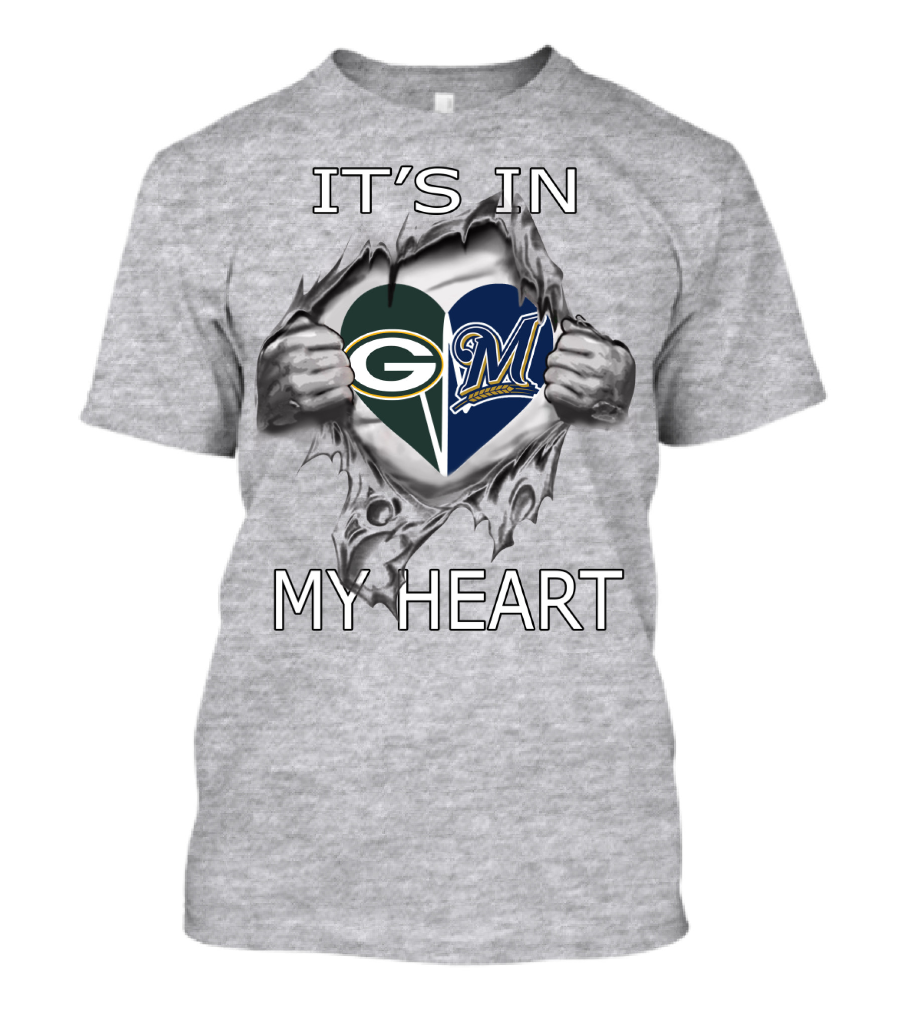 Packers Brewers Logo In Torn Heart It's In My Heart T-Shirt