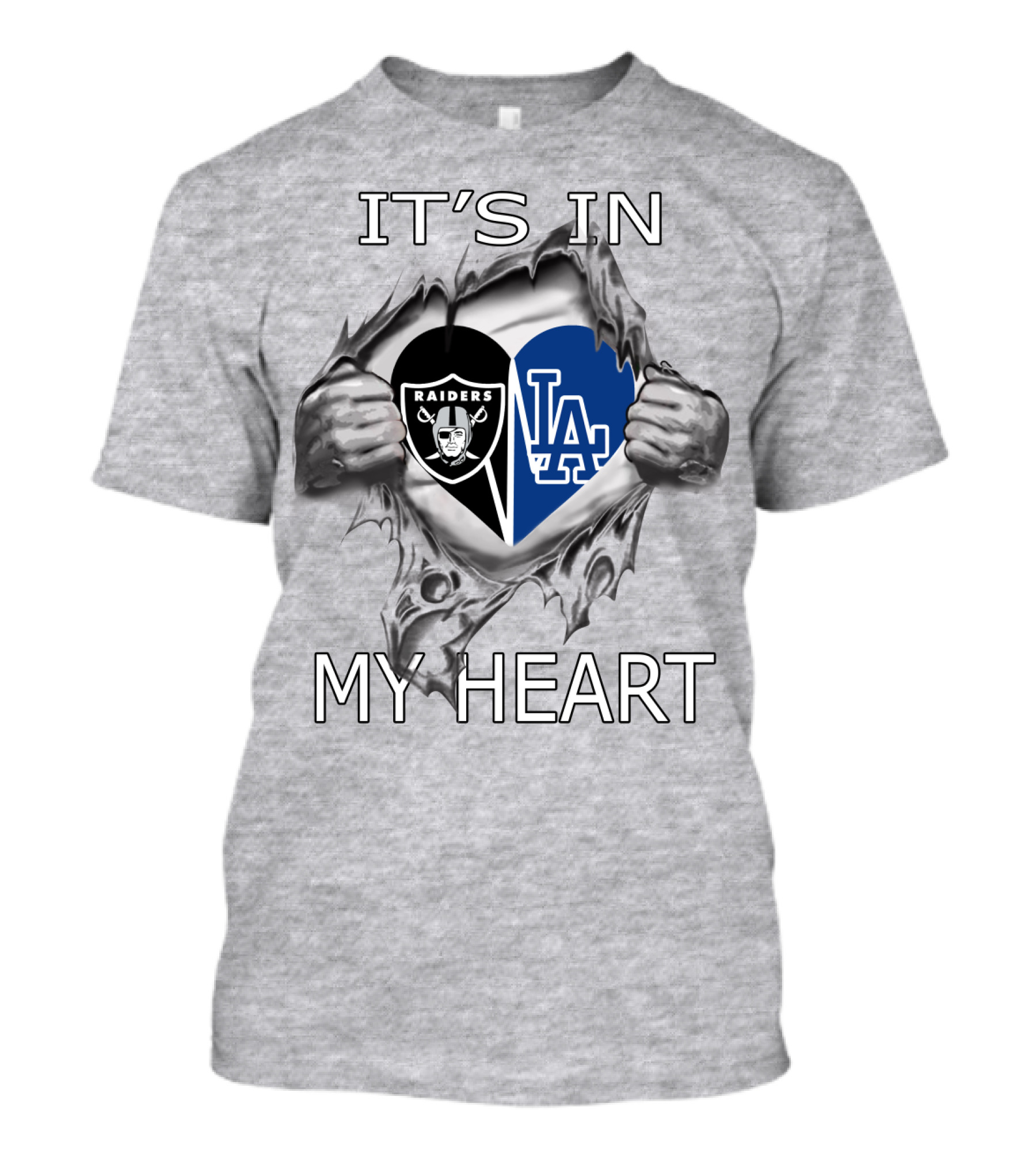 Raiders Dodgers It's In My Heart Raiders Logo LA Dodgers Heart Shape T-Shirt