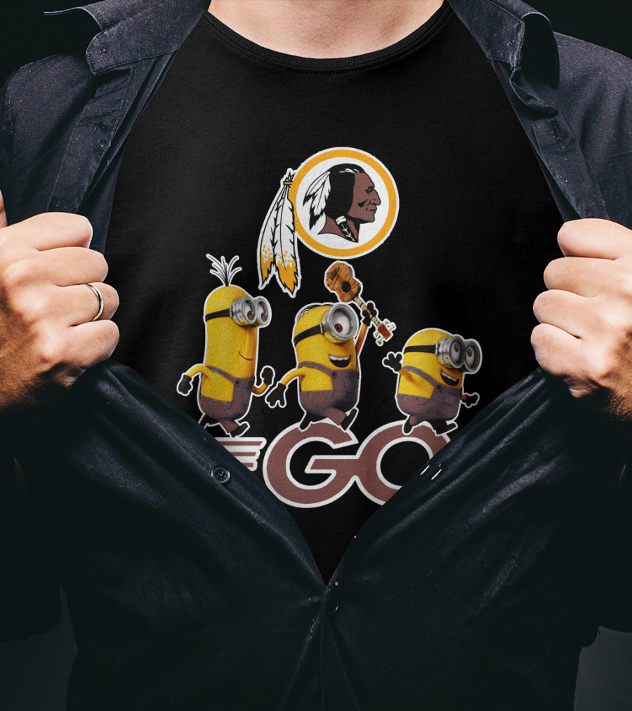 Minions Go Redskins Fan Logo With Ukulele And Feathers T-Shirt