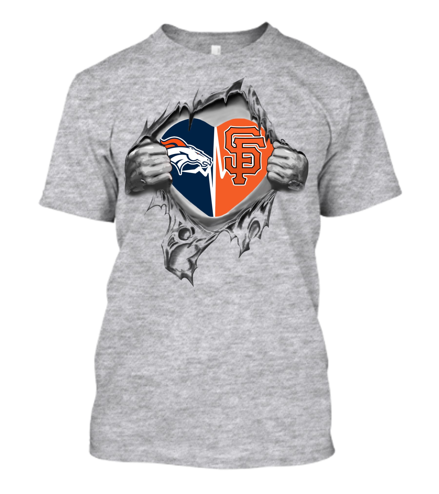 Broncos Giants Heart Denver San Francisco Rivalry Fusion T-Shirt