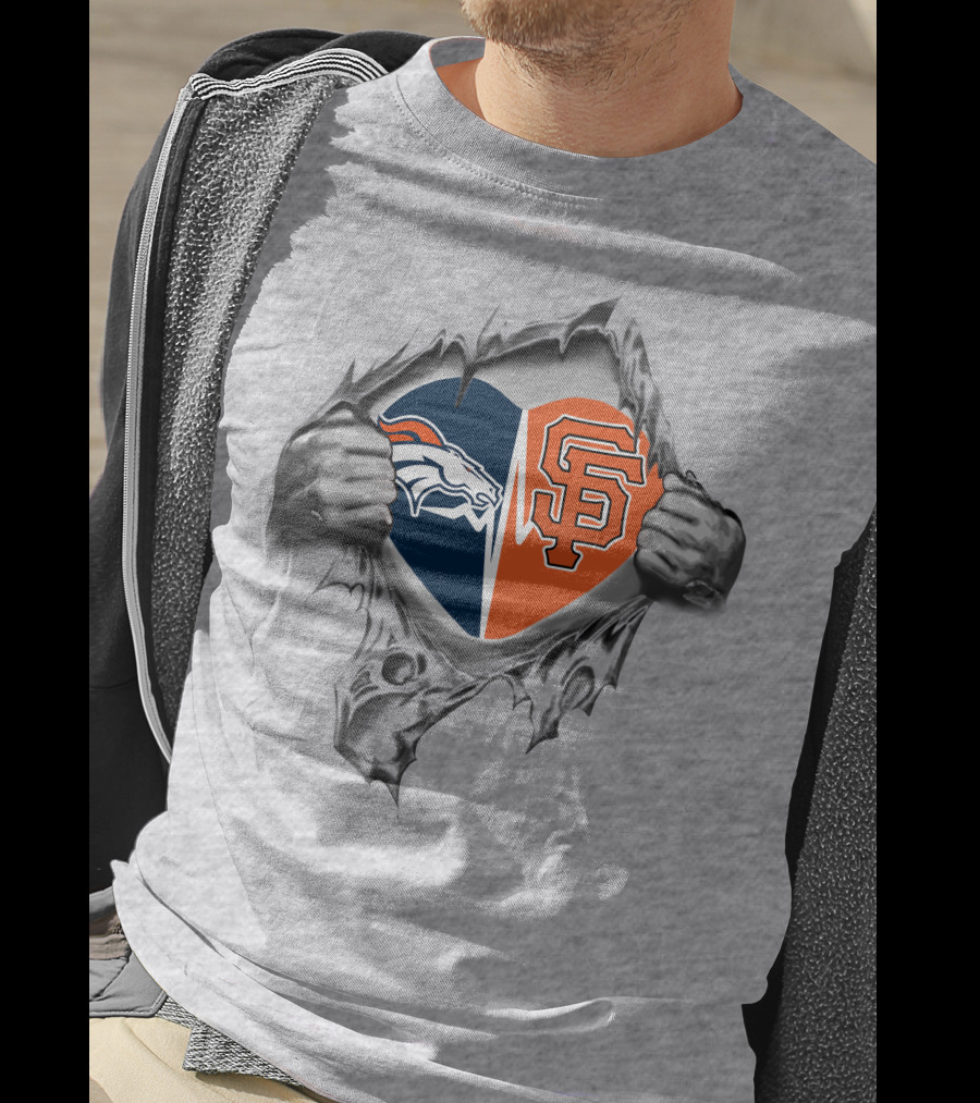 Broncos Giants Heart Denver San Francisco Rivalry Fusion T-Shirt