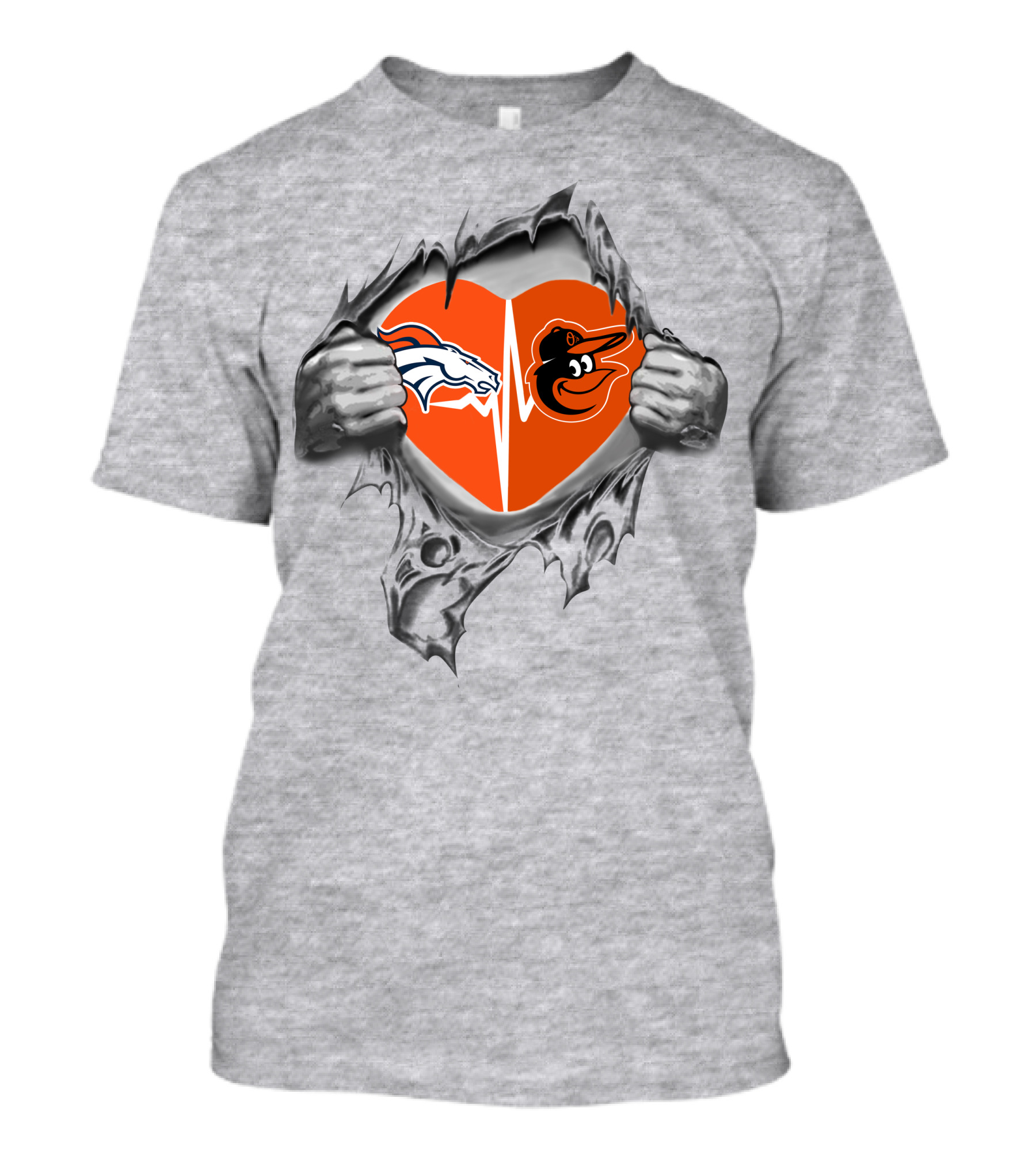 Broncos Orioles Heartbeat Two-Tone Passion Logo Fusion T-Shirt