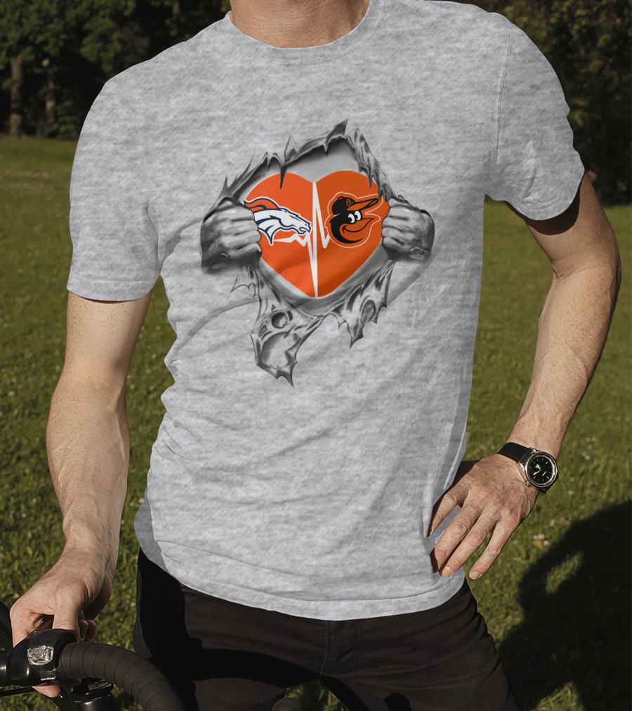 Broncos Orioles Heartbeat Two-Tone Passion Logo Fusion T-Shirt