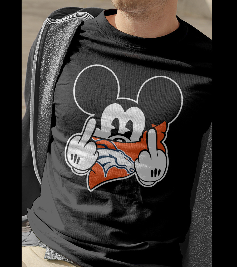 Mickey Mouse Double Gesture With Broncos Logo Bandana T-Shirt