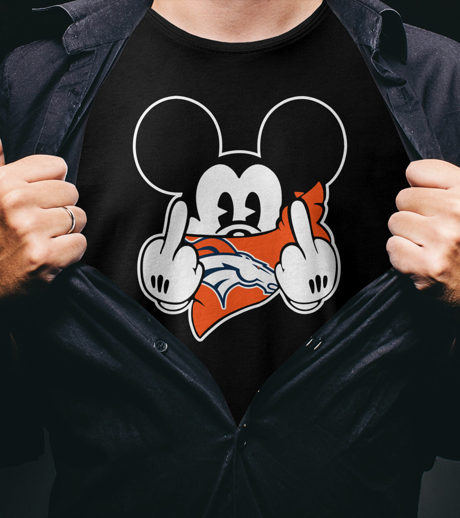 Mickey Mouse Double Gesture With Broncos Logo Bandana T-Shirt