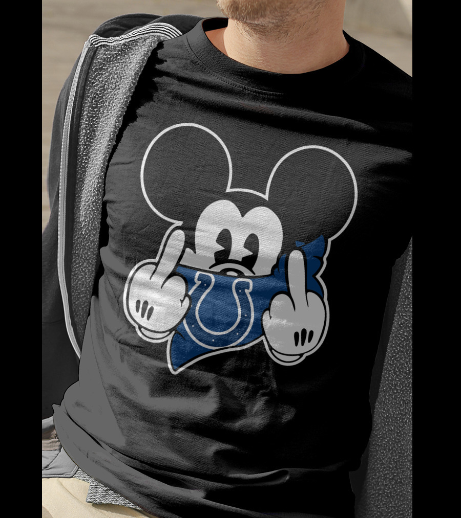 Mickey Bandana Colts Logo Middle Finger Gesture T-Shirt