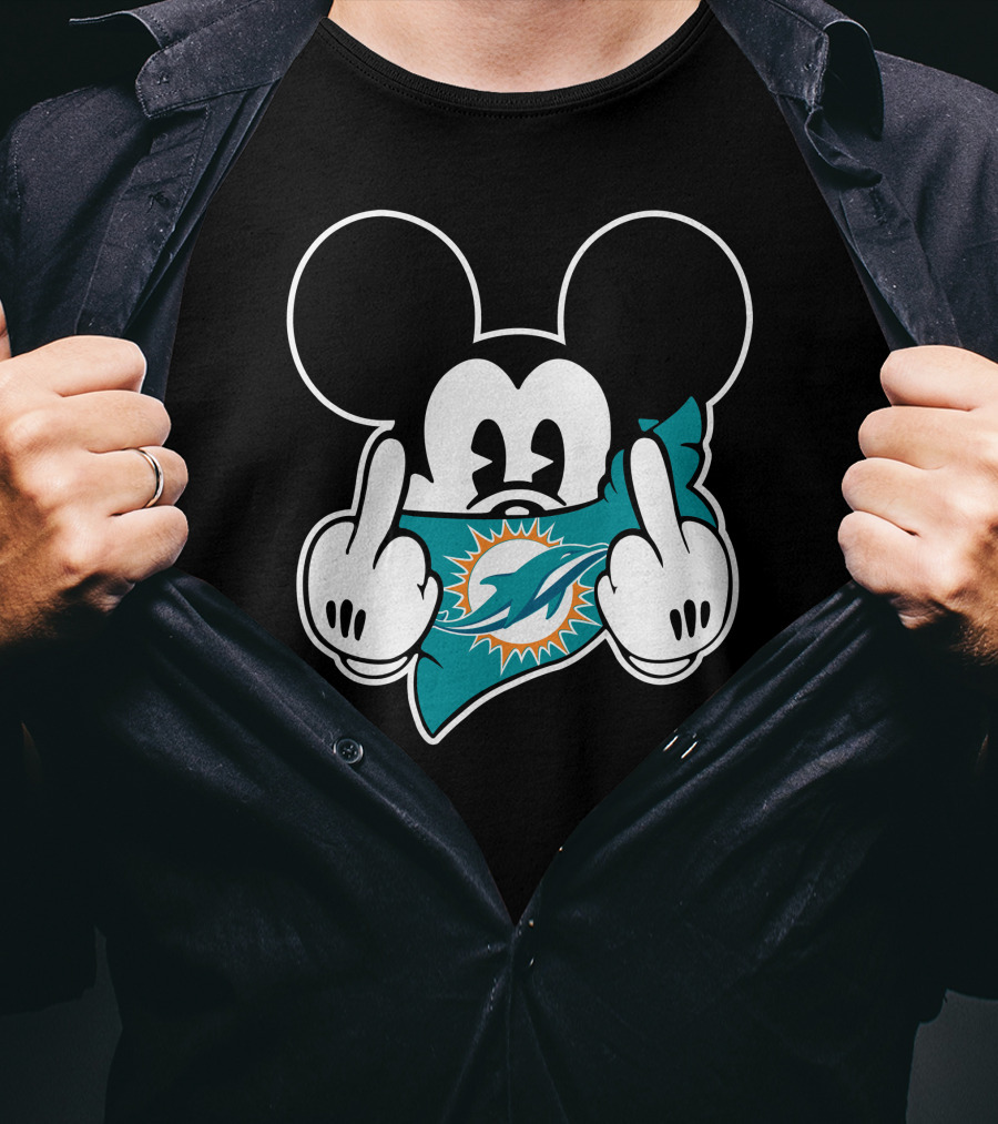 Mickey Mouse Dolphins Fanatic Bold Gesture Soccer Team Spirit Display T-Shirt