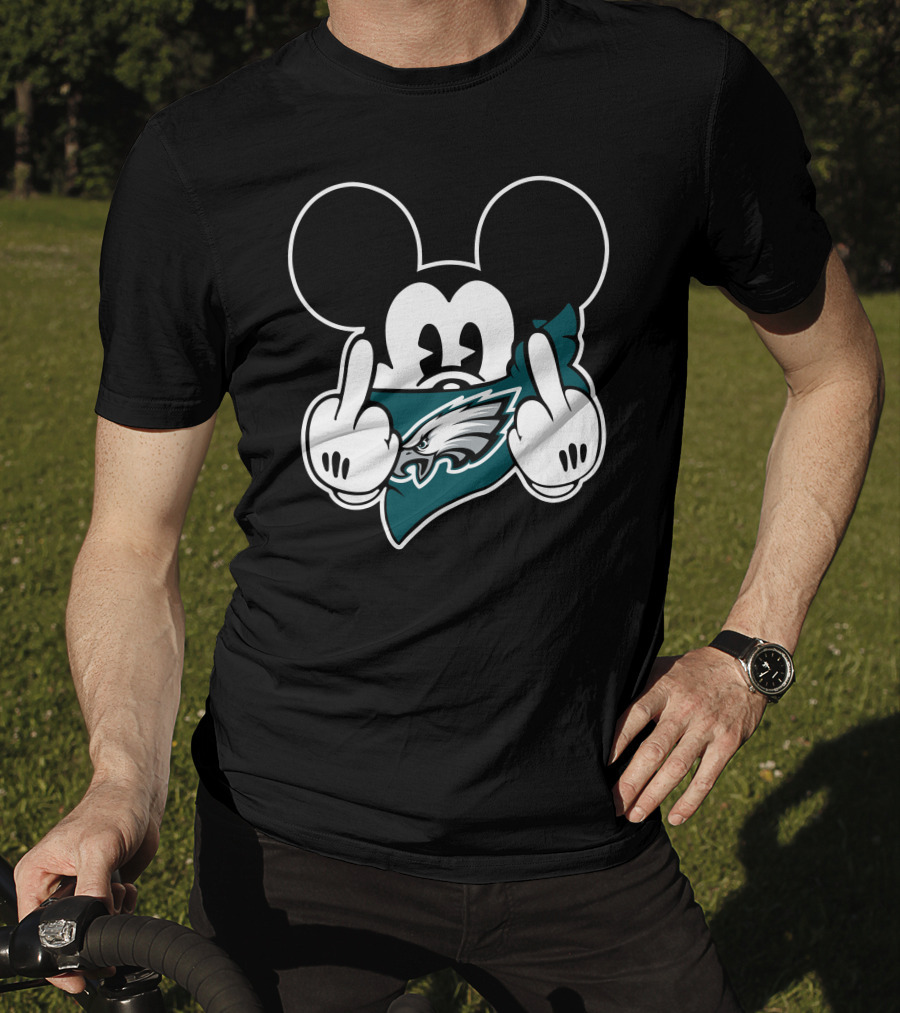 Mickey Mouse Eagles Logo Middle Finger T-Shirt