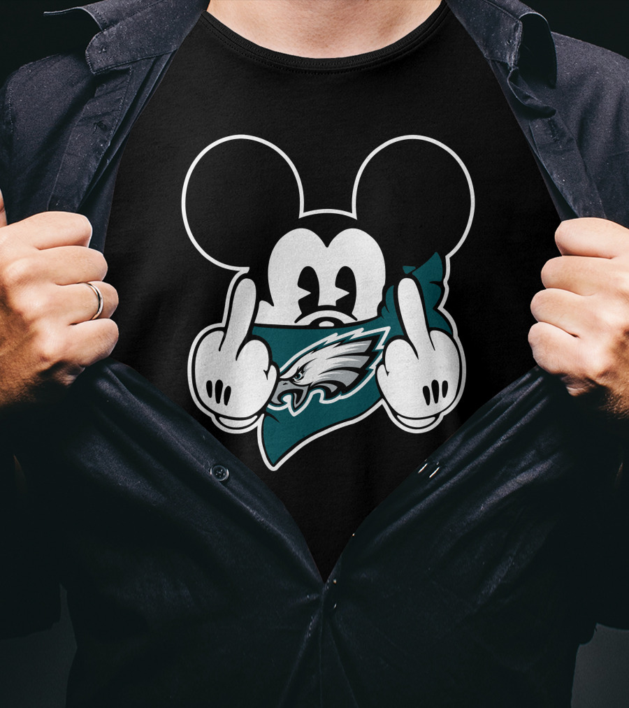 Mickey Mouse Eagles Logo Middle Finger T-Shirt