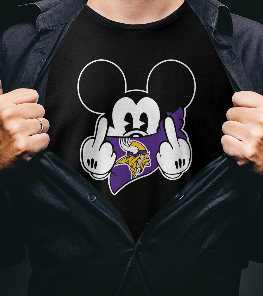 Vikings Mickey Mouse Middle Finger Gesture T-Shirt