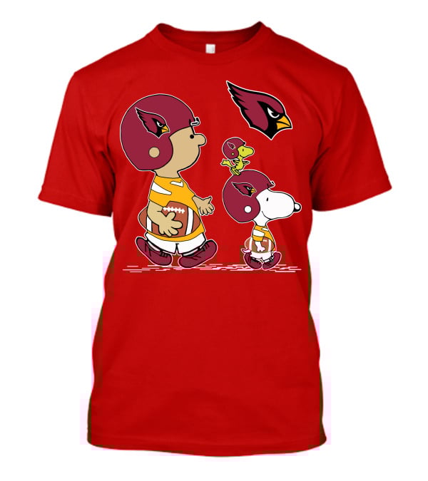 Cardinals Football Helmet Snoopy Woodstock Peanuts Characters T-Shirt