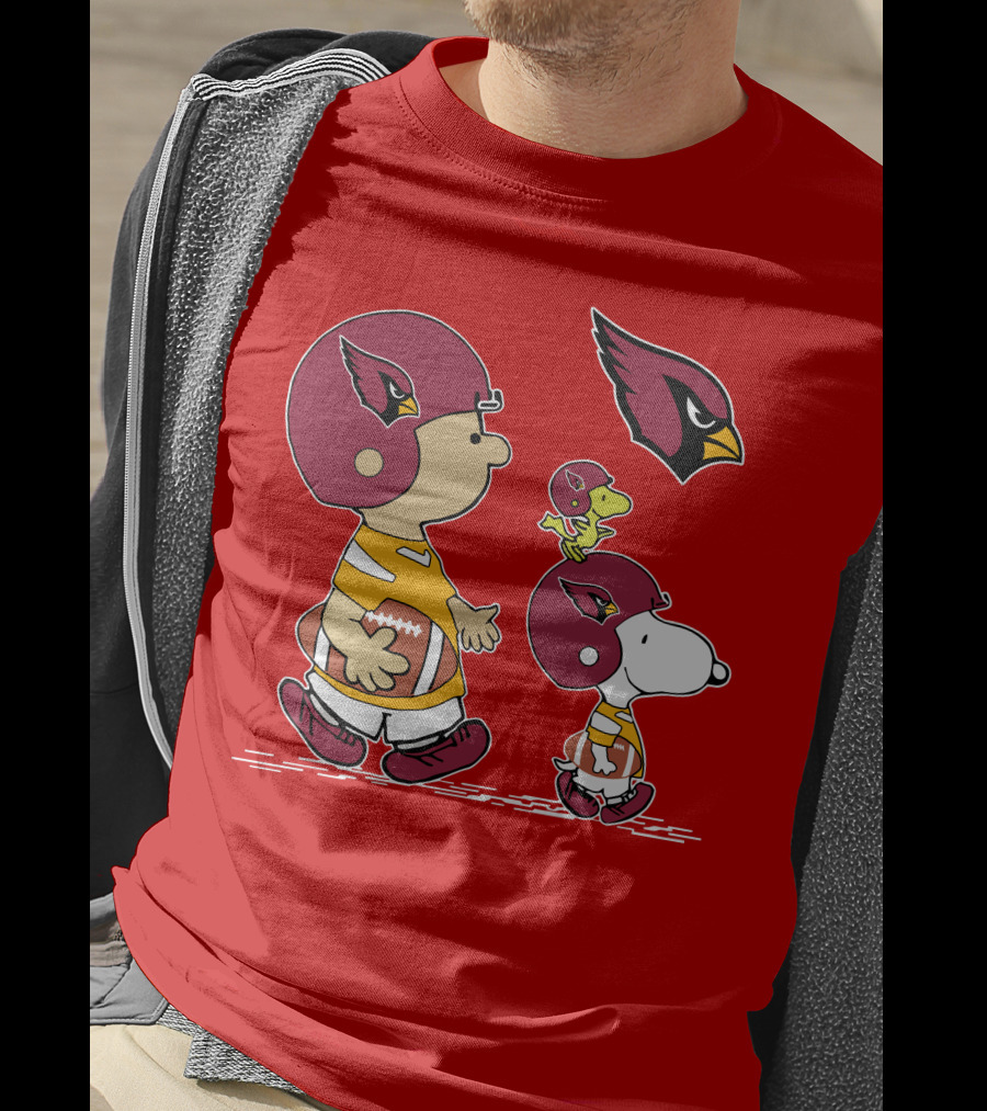 Cardinals Football Helmet Snoopy Woodstock Peanuts Characters T-Shirt