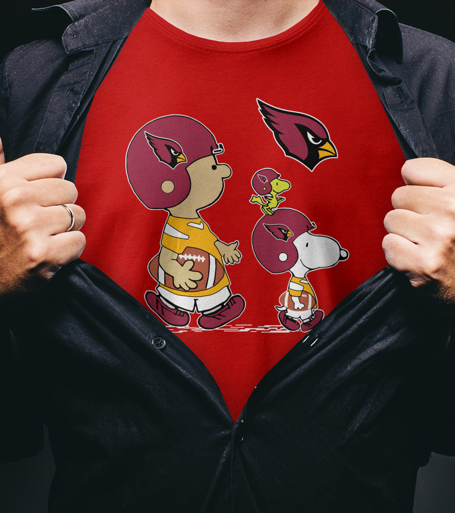 Cardinals Football Helmet Snoopy Woodstock Peanuts Characters T-Shirt