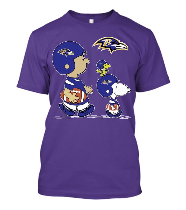 Baltimore Ravens Peanuts Snoopy And Woodstock Football T-Shirt