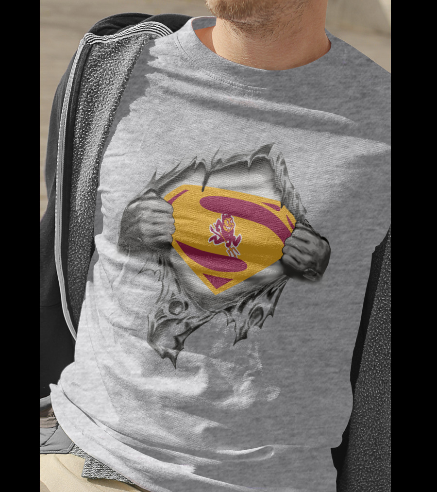 ASU Sparky Superman Logo Ripping Through T-Shirt