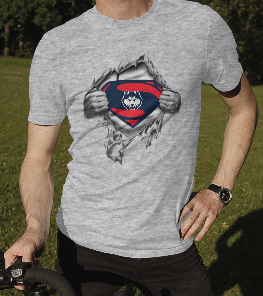 Connecticut Huskies Superman Emblem Torn T-Shirt