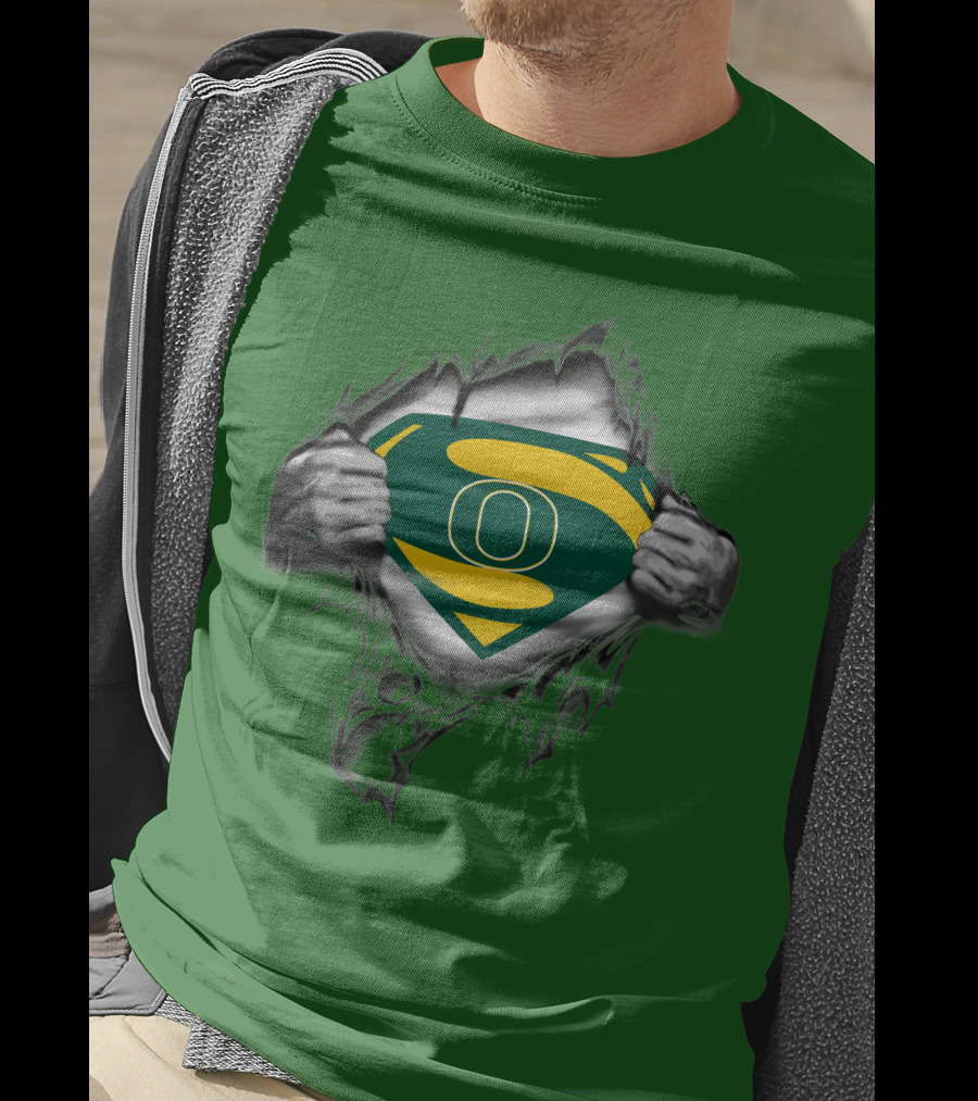 Oregon Ducks Superman Logo Emblem Breaking Through T-Shirt