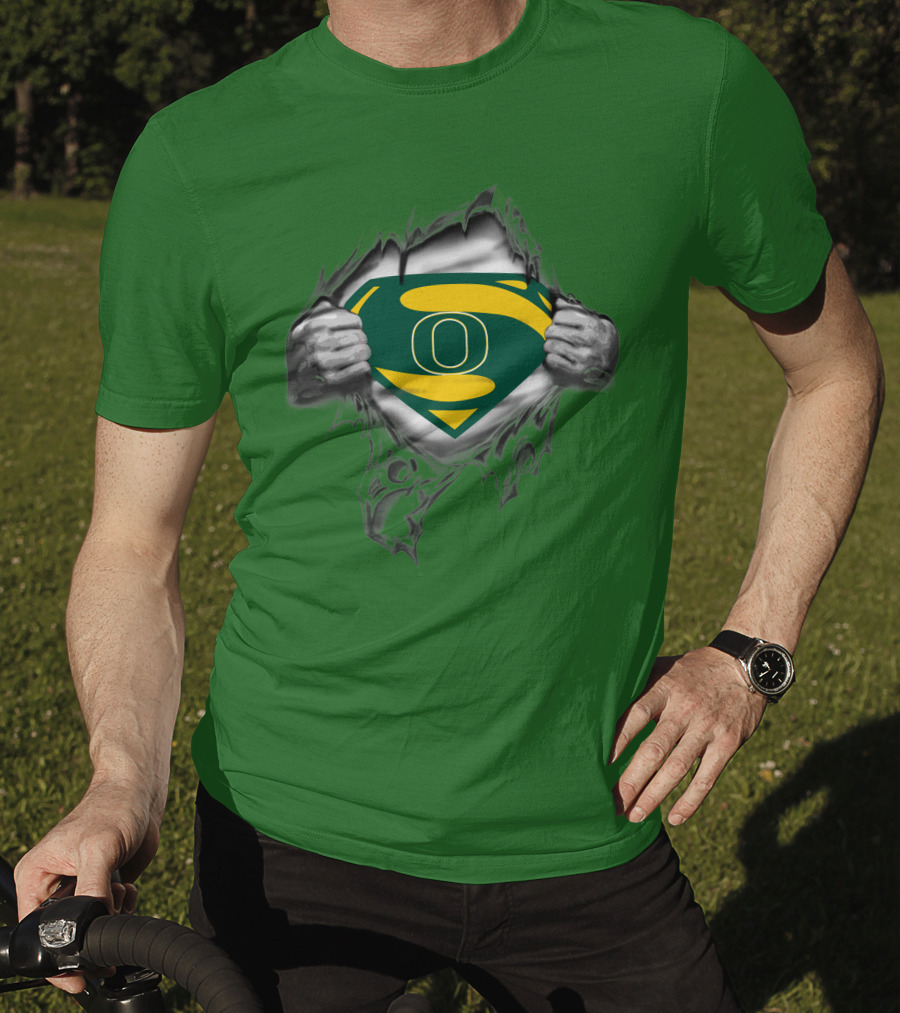 Oregon Ducks Superman Logo Emblem Breaking Through T-Shirt