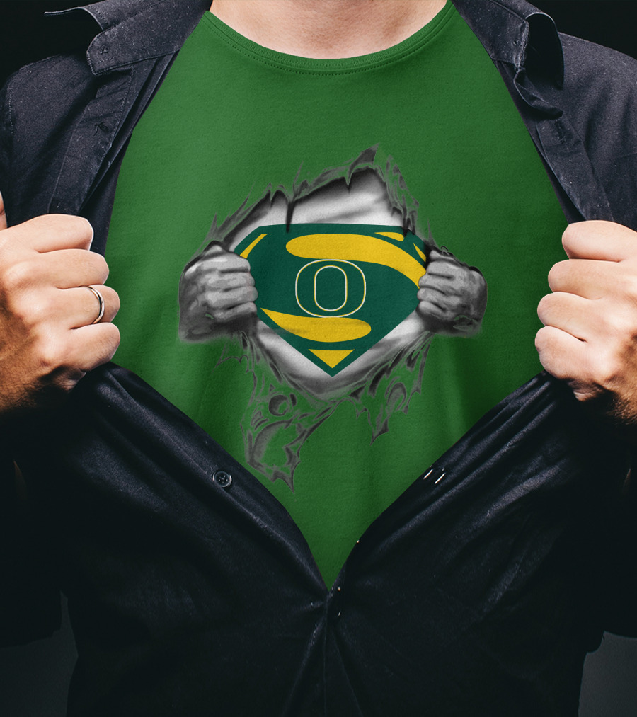 Oregon Ducks Superman Logo Emblem Breaking Through T-Shirt