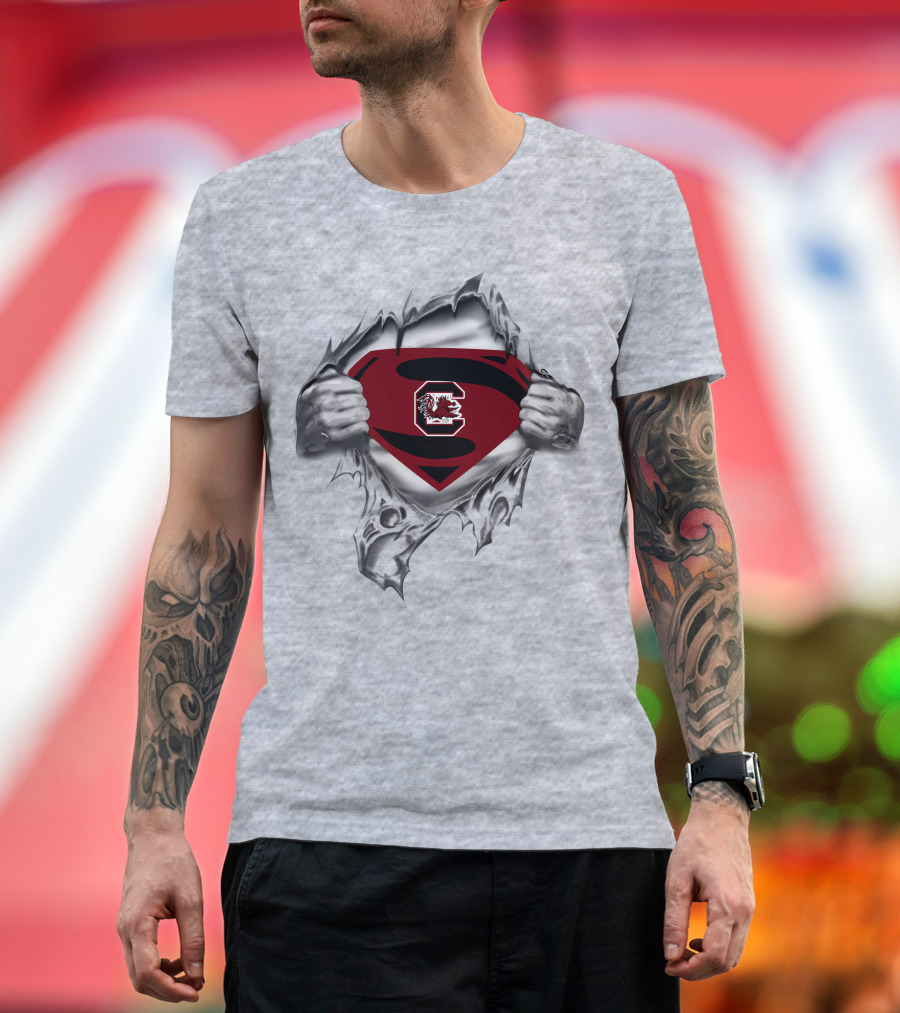Gamecocks Super Man Logo Torn Chest T-Shirt